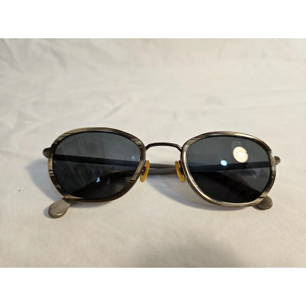 Brooks Brothers Womens Oval Sunglasses Grey Brown Woodgrain‎ Pattern M CE